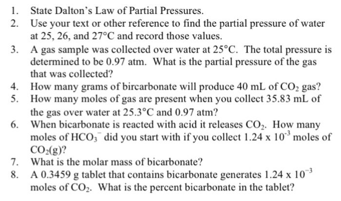 Dalton's law of partial pressure worksheet with answers