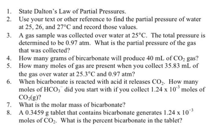 Dalton's law of partial pressure worksheet with answers